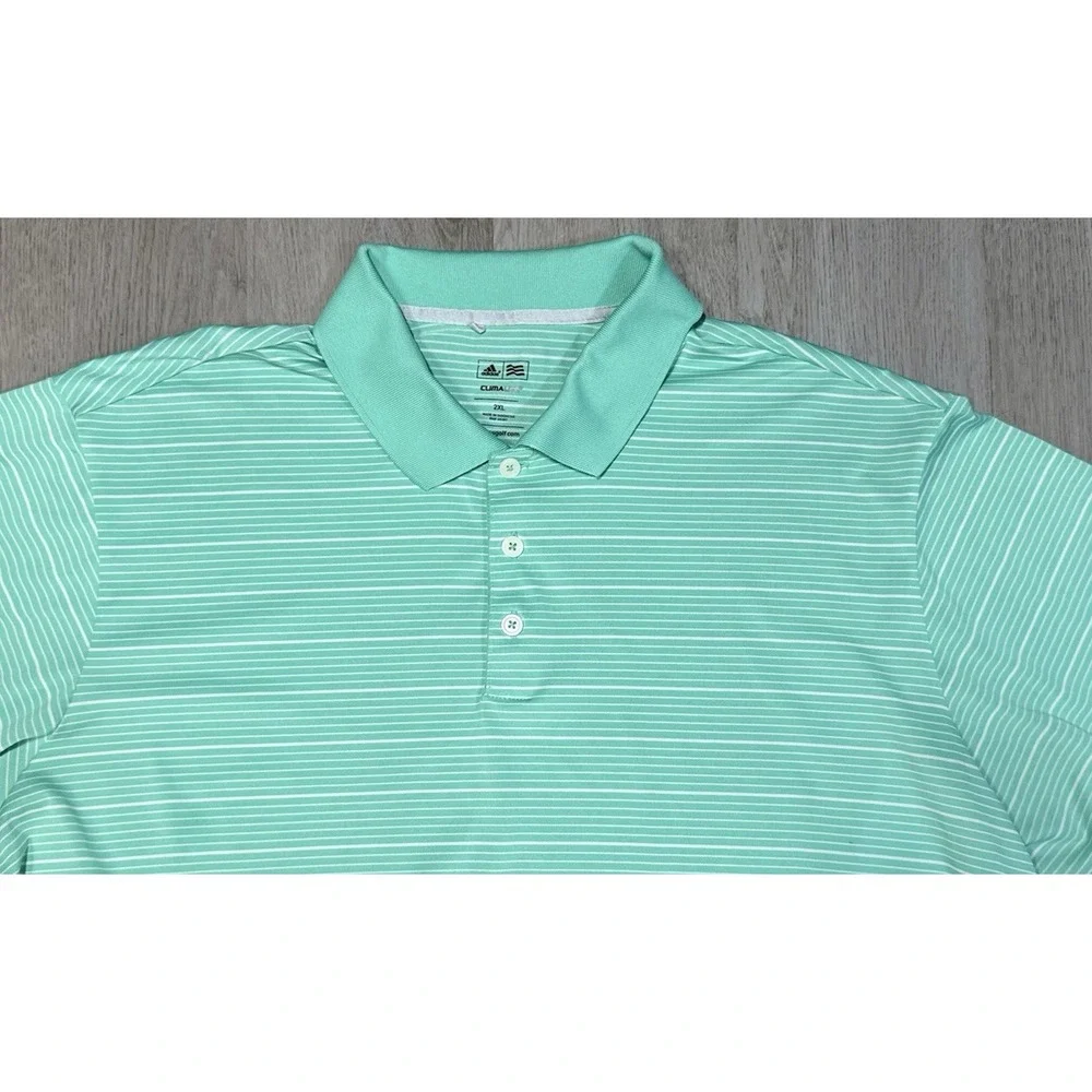 Adidas Golf Climalite Polo Shirt Mens Size 2XL Green Striped Performance Wicking